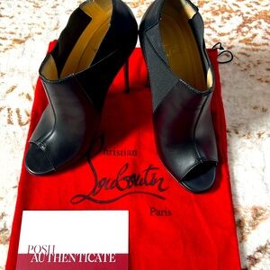 Christian Louboutin Black Leather Bootstagram Red Sole Peep-Toe Bootie B…